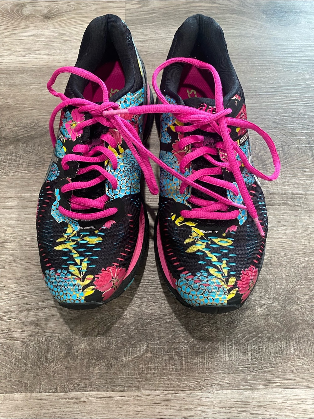 Asics Women's Black Athletic Sneakers with Pink and Blue Floral Accents